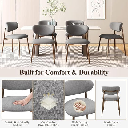 Dining Chairs Set of 4, Ergonomic Fabric Upholstered Seating with Wood Look Metal Legs and Anti Slip Pads, for Home and Restaurant Use, Light Grey