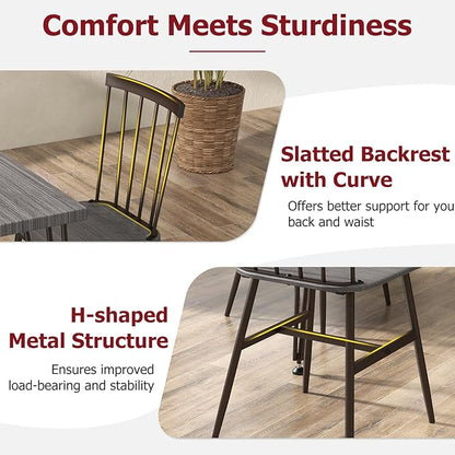 Tangkula Dining Table Set for 4, Kitchen Table and Chairs Set of 4 w/Metal Frame, 360° Swivel Feet, Space-Saving Dinette Table Set for Living Room, Restaurant, Breakfast Nook (Grey Oak)