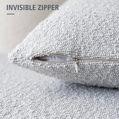 Foindtower Pack of 2 Textured Boucle Throw Pillow Covers Accent Solid Decorative Lumbar Pillow Cases Cozy Woven Couch Cushion Case for Sofa Bedroom Living Room Home Decor, 12 x 20 Inch,Light Grey