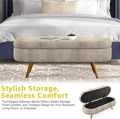 NicBex Ottoman Bench with Storage for Bedroom, 43.5" Upholstered End of Bed Bench with Rubber Wood Legs, Linen Storage Bench for Living Room or Entryway,