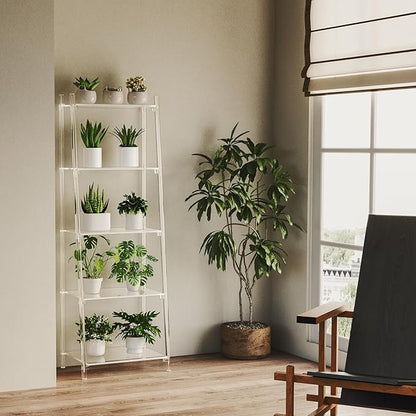 Acrylic Ladder Bookshelf, 13.8" D x 20.5" W x 59" H, 5-Tier Tall Clear Bookcase, Multifunctional Storage Book Shelf for Living Room, Bedroom, Office, Modern, Easy Assembly