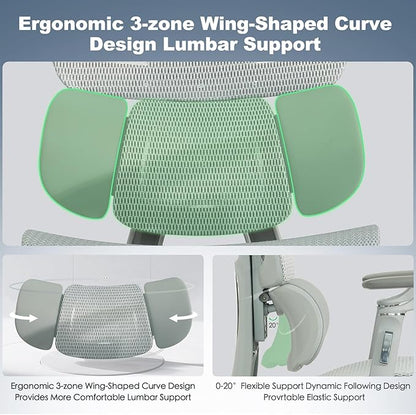 Ergonomic Mesh Office & Gaming Chair | 3D Lumbar Support, 6D Adjustable Armrests, Retractable Footrest | SGS Class 4 Certified | High Back Desk Chair for Home Office, Supports 400lbs