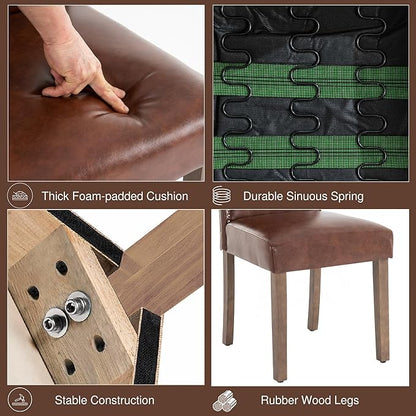 Stylish Upholstered Parsons Dining Chair PU Faux Leather with Silver Nailhead Trim and Sturdy Solid Wood Legs