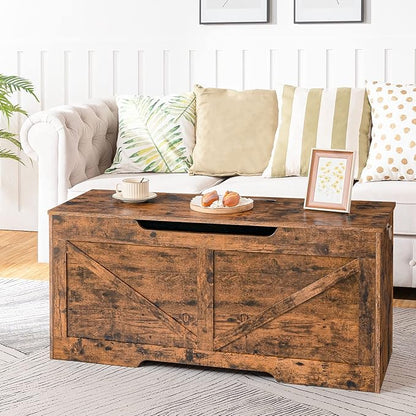 HOOBRO Storage Bench, 43.3” Retro Wooden Storage Chest with U-Shaped Cut-Out Pull, Safety Hinge, Supports 220 lb and Easy Assembly for Toy Box Organizer (Rustic Brown) BF772CW01