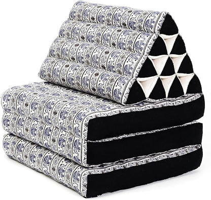 Leewadee - Comfortable Japanese Floor Mattress - Thai Floor Bed with Triangle Cushion - Futon Mattress - Thai Massage Mat, 67 x 21 inches, Blue White, Kapok Filling