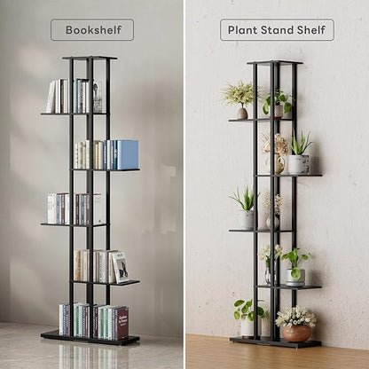 Bookshelf，Small Bookcase for Small Space，6-Tier Bookshelf for Living Room, Home Office, Study，9.45 x 20.8 x 62.2 Inches,Black