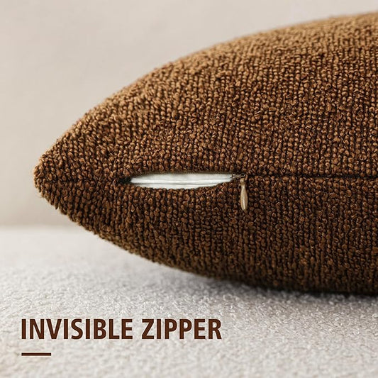 Foindtower Pack of 2 Textured Boucle Throw Pillow Covers Accent Solid Decorative Lumbar Pillow Cases Cozy Couch Cushion Case for Chair Sofa Bedroom Living Room Home Decor 12x20 Inch Hazel Brown