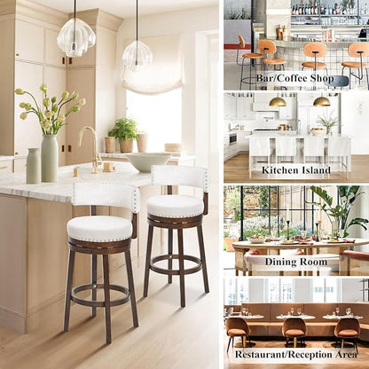 COLAMY Swivel Bar Stool, Swivel Bar Height Bar Stool, Modern Swivel Barstool with Back, Upholstered Wood Barstool for Kitchen Island Dining Room Bar, Beige, FM-4840-30-Beige-F
