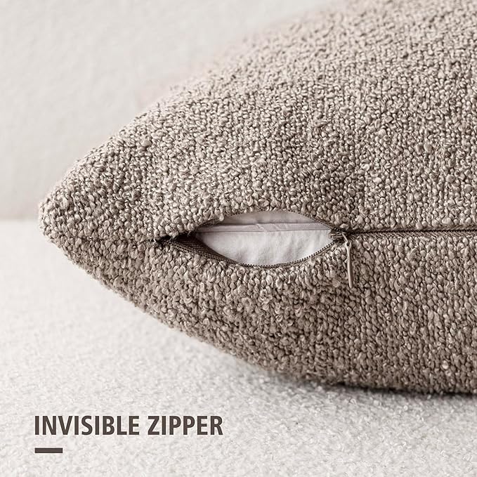 Foindtower Pack of 2 Textured Boucle Throw Pillow Covers Accent Solid Pillow Cases Cozy Soft Decorative Couch Cushion Case for Chair Sofa Bedroom Living Room Home Decor 20x20 Inch Light Taupe
