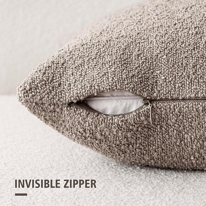 Foindtower Pack of 2 Textured Boucle Throw Pillow Covers Accent Solid Pillow Cases Cozy Soft Decorative Couch Cushion Case for Chair Sofa Bedroom Living Room Home Decor 20x20 Inch Light Taupe