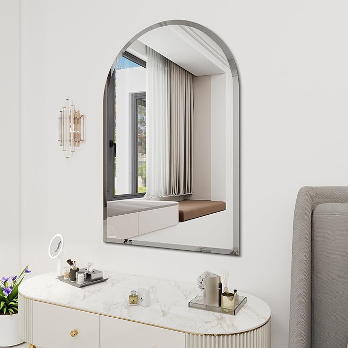 Arched Bathroom Mirror, 36X48 inch Arched Frameless Mirror, Arch Wall Mirror，Frameless Mirrors for Bathroom,Beveled Bathroom Mirror.