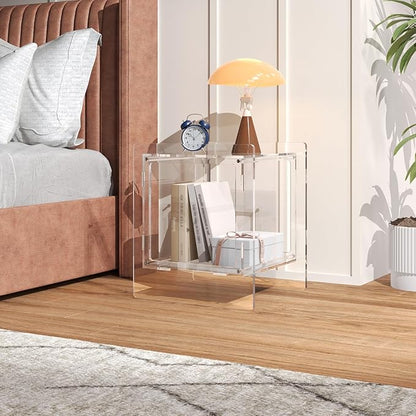 Acrylic End Table, Side Table Nightstand with Open Storage Shelf, 2-Tier Bedside Table Home Decor Display for Bedroom, Living Room, Office (1, Clear)