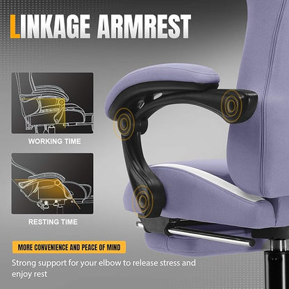 GTRACING Gaming Chair with Foot Rest & Pocket Spring Cushion, Breathable Fabric for Home Office Desk, Ergonomic High Back Computer Chair with Headrest & Lumbar Support, Lavender Purple