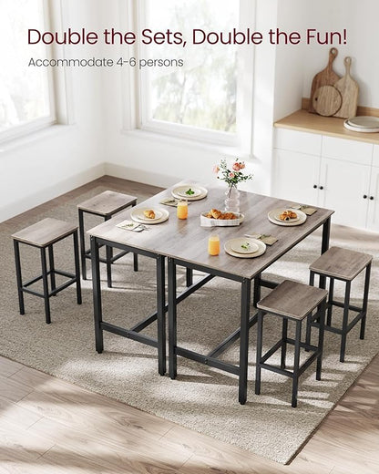 VASAGLE Bar Table Set, Bar Table with 2 Bar Stools, Dining table set, Kitchen Counter with Bar Chairs, Industrial for Kitchen, Living Room, Party Room, Greige and Black ULBT015B02
