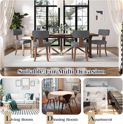 Mid Century Modern Dining Chairs Set of 2, Linen Upholstered Kitchen Chairs with Curved Backrest & Adjustable Legs for Living Room/Bedroom/Lounge, Easy to Install, Grey Linen