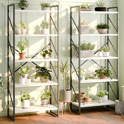 Shintenchi 5 Tiers Bookshelf, Classically Tall Bookcase Shelf,Industrial Book Rack,Modern Book Holder in Bedroom/Living Room/Office, Storage Rack Shelves for Books/Movies,11.8" Dx23.6 Wx62.2 H,White