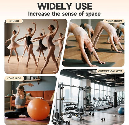 Hasipu 3Pcs 55''x20'' Home Gym Mirror Large Full Length Wall Mounted Full Body Mirror for Yoga Dance Fitness Exercise Studio Bedroom Garage, Frameless Tempered Glass Workout Mirrors Walnut Rectangular