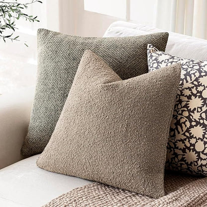 Foindtower Pack of 2, Decorative Textured Boucle Throw Pillow Covers Neutral Accent Solid Pillow Cases Soft Couch Cushion Case for Chair Sofa Bedroom Living Room Home Decor 22x22 Inch Light Khaki Tan