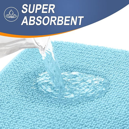 OLANLY Thick Memory Foam Bath Mat Rug 24x16, Extra Soft Absorbent Bathroom Rug, Quick Dry Bath Mats, Non-Slip, Machine Washable Carpet for Bathroom, Tub and Shower, Home Decor Accessories, Sky Blue