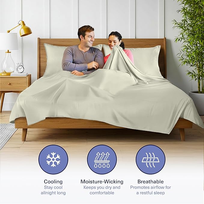Kickoff Viscose Bamboo Sheets Twin XL Size 3-pc 100% Organic Bamboo Viscose Bed Cooling Sheets Twin XL Size Set Cool Bedding for hot Sleepers Sheet, Flat, Fitted, Pillowcase (Soft Sage, TXL)