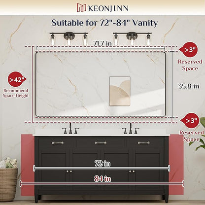 Keonjinn Brushed Gold Bathroom Mirror 72” x 36” Large Gold Bathroom Vanity Mirrors, Oversized Rounded Rectangle Mirror with Shatterproof HD Tempered Glass, Aluminum Alloy Frame(Horizontal/Vertical)