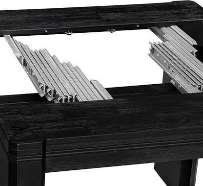 X07X1-B06-24 9-pc Modern Dining Room Table Set a Rectangular Dining Table and 2 wooden Benches and 7 Black Polyester Stackable Chair, 39x120 Inch, Wire Brushed Black