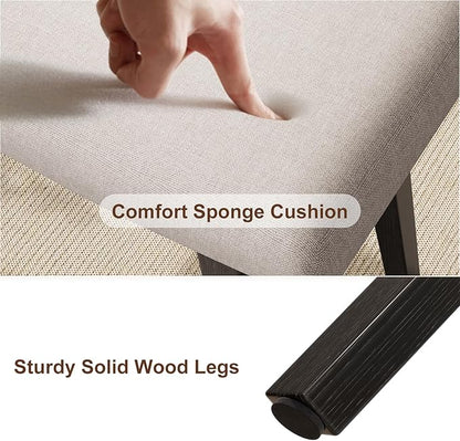 Solid Wood Small Vanity Stool, Compact Makeup Chair with Saddle Cushion, Linen-Covered High Rebound Sponge Seat, Easy Assembly Footstool for Bedroom, Entryway, Home, Black