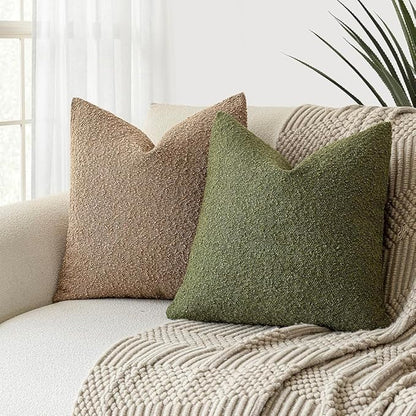Foindtower Set of 2, Decorative Textured Boucle Throw Pillow Covers Accent Solid Pillow Cases Neutral Soft Cozy Couch Cushion Case for Chair Sofa Bedroom Living Room Home Decor 26 x 26 Inch Green