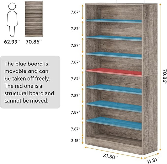 Tribesigns Tall Shoe Cabinet, 9 Tiers 40-45 Pairs Heavy Duty Wood Freestanding Shoe Storage Cabinet, 70.8'' Tall Shoe Cabinet with Open Storage for Entryway (Beige Gray)