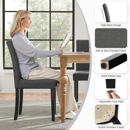 Yaheetech Dining Chairs Set of 4 Fabric Parson Upholstered Kitchen Chairs with Padded Seat and Solid Wood Legs for Dining Room/Restaurant, Armless Design, Dark Grey
