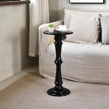 SwallowLiving Small Round Side Table, Tall End Tables Living Room, Narrow Night Stand for Small Spaces, Sofa Couch, Bedroom & Office, Modern Wooden Beside Table Home Decor (Black, 12" x 25")