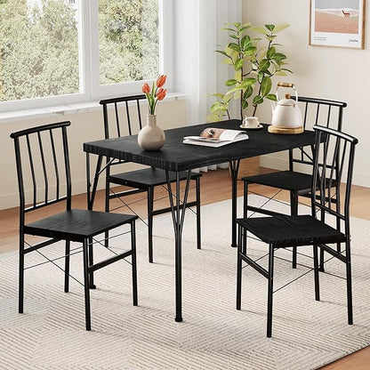 Vipbear Kitchen Dining Table Set for 4, 5-Piece Kitchen Table Set with 1.6“ Thick Tabletop,Dining Room Table Sets,Kitchen Table Set with 4 Chairs for Small Space, Dinette,Apartment,Retro Black