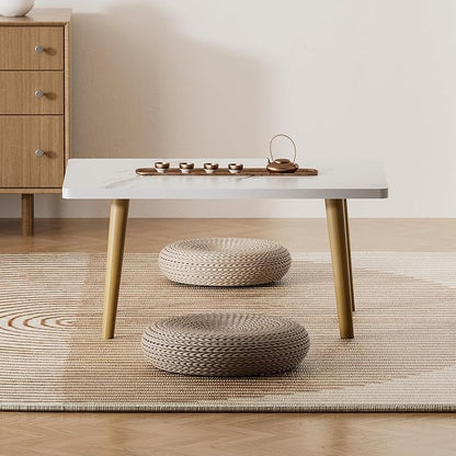 Small Coffee Table for Small Space, Low Table, Floor Table Desk for Sitting on The Floor, Storage Living Room Furniture, Tatami Tea Tables with Solid Wood Legs, Home Office, Farmhouse, Rectangle White