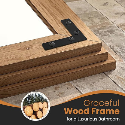 Full Length Mirror with Wooden Frame, 56"X22" Solid Wood Standing Floor Mirror for Farmhouse, Bathroom, Bedroom Decor, Hanging or Leaning Wall-Mounted