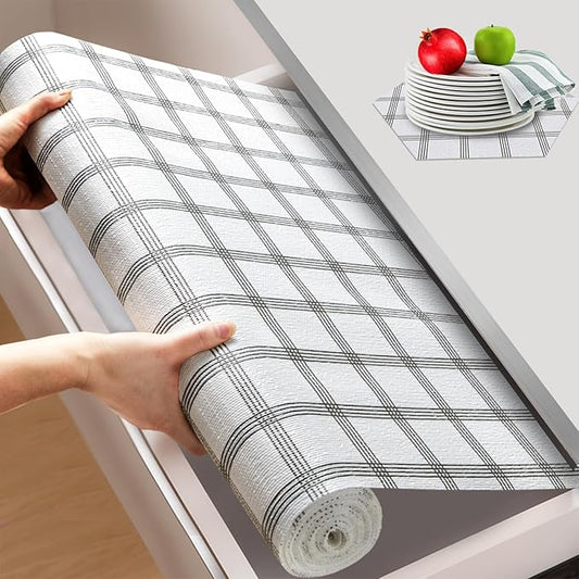 Beautysaid Shelf and Drawer Liner for Kitchen Cabinet, Non Adhesive Non Slip Shelf Paper Waterproof Washable Thickened for Dresser Pantry Shelve Bathroom Protector Liner(Plaid,12 in x 20FT)