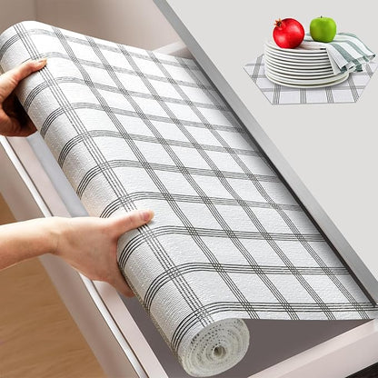 Beautysaid Shelf and Drawer Liner for Kitchen Cabinet, Non Adhesive Non Slip Shelf Paper Waterproof Washable Thickened for Dresser Pantry Shelve Bathroom Protector Liner(Plaid,18 in x 10 FT)