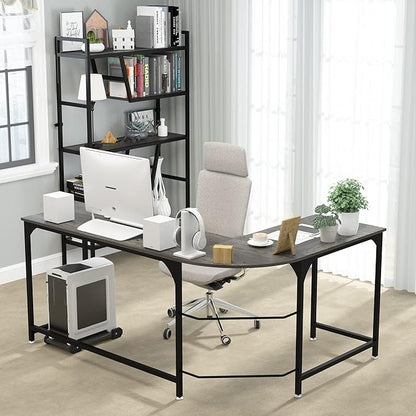 Teraves Reversible L Shaped Desk, 66.1" Gaming Desk, Corner Desks for Home Office, Space Saver Workstation Table, Modern Wooden Desk, BOAK