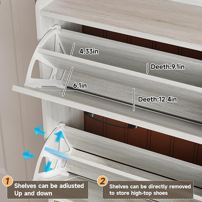 Maupvit Large Shoe Storage Cabinet with 6 Flip Drawers, Freestanding Shoe Organizer with Metal Handles for Entryway, Narrow Shoe Rack Cabinet, Beige