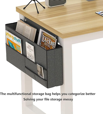 Large Computer Desk - 63 Inch Home Office Desks Study Student Writing Table Gaming Desk Wood Modern Simple Table with Storage Bag & Headphone Hooks, Rustic White