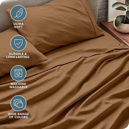 Bare Home Twin Sheet Set - 1800 Ultra-Soft Microfiber Bed Sheets - Double Brushed - Deep Pockets - Easy Fit - Extra Soft - 3 Piece Set - Bedding Sheets & Pillowcases (Twin, Caramel)
