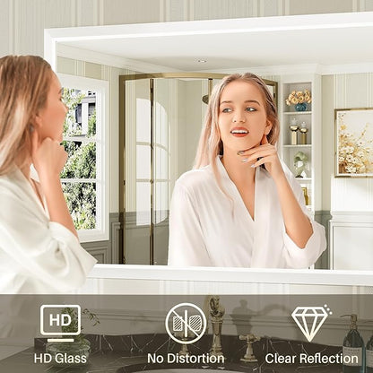 55x30 Inch White Bathroom Mirror for Wall, Thick Metal Framed Rectangle Mirrors for Over Sink, Bedroom, Living Room, Entryway, Anti-Rust, HD Tempered Glass