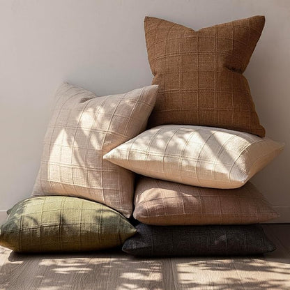 Foindtower Set of 2 Decorative Linen Check Throw Pillow Covers Neutral Farmhouse Vintage Cushion Covers Modern Boho Home Decor for Sofa Chair Couch Bedroom Living Room Outdoor,16×16 Inch,Brown Hazel