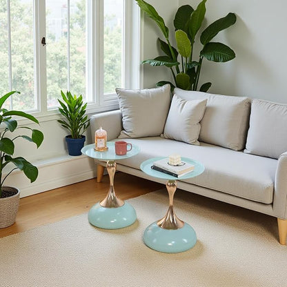 Stylish Hourglass Side Table - Contemporary Design for Living Rooms, Cafes, Dining Areas, Bedrooms, and Outdoor Spaces - Perfect Accent Piece for Any Decor (2, Light Green)