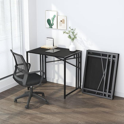 Lutown Teen Folding Computer Desk - 32 inch, Writing & Gaming, Small Space Office Desk, Black, No Assembly Required