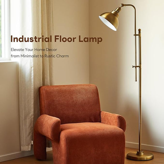 VONLUCE Floor Lamp for Living Room, 65" Industrial Brass Floor Lamp Adjustable Height & Head Vintage Metal Standing Reading Pole Lamp for Bedroom, Office, Farmhouse, ETL Certificate