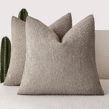 Foindtower Set of 2, Decorative Textured Boucle Throw Pillow Covers Accent Solid Pillow Cases Neutral Soft Cozy Couch Cushion Case for Chair Sofa Bedroom Living Room Home Decor 16x16 Inch Light Taupe