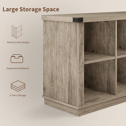 GarveeHome 8 Cube Storage Organizer Bookshelf, Farmhouse Horizontal Bookcase, 62 Inch Wood Storage Bookcase for Entryway, Long Low Bookshelves for Living Room (Grey, 8 Cube)