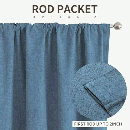 Joydeco Natural Linen Curtains 108 inch Length 2 Panels Set Burg 100% Blackout Patio Door Curtain Room Darkening Sliding Door Curtains Thermal Insulated Back tab Rod Pocket(105x108 inch, Sky Blue)