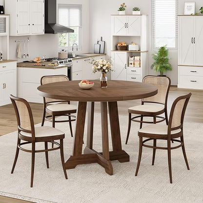 GarveeHome Round Dining Table for 4,Kitchen Dining Room Circle Dinner Pedestal Table,Space Saving Wood Kitchen & Dining Room Furniture,Brown 47-inch Diameter