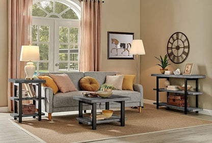 Alaterre Furniture Pomona 3-Tier Industrial End Table with Solid Pine Wood and Metal Legs – 20-Inch Side Table with 2 Lower Shelves, Rustic Modern Accent Table for Living Room or Bedroom (Slate Gray)